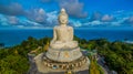 Aerial photography white great PhuketÃ¢â¬â¢s big Buddha in blue sky